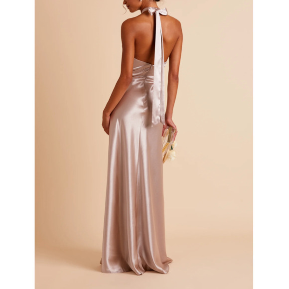 Birdy Grey Dresses & Skirts - NWT Birdy Grey Monica Halter Satin Taupe Bridesmaid Formal Party Glam Maxi Gown
